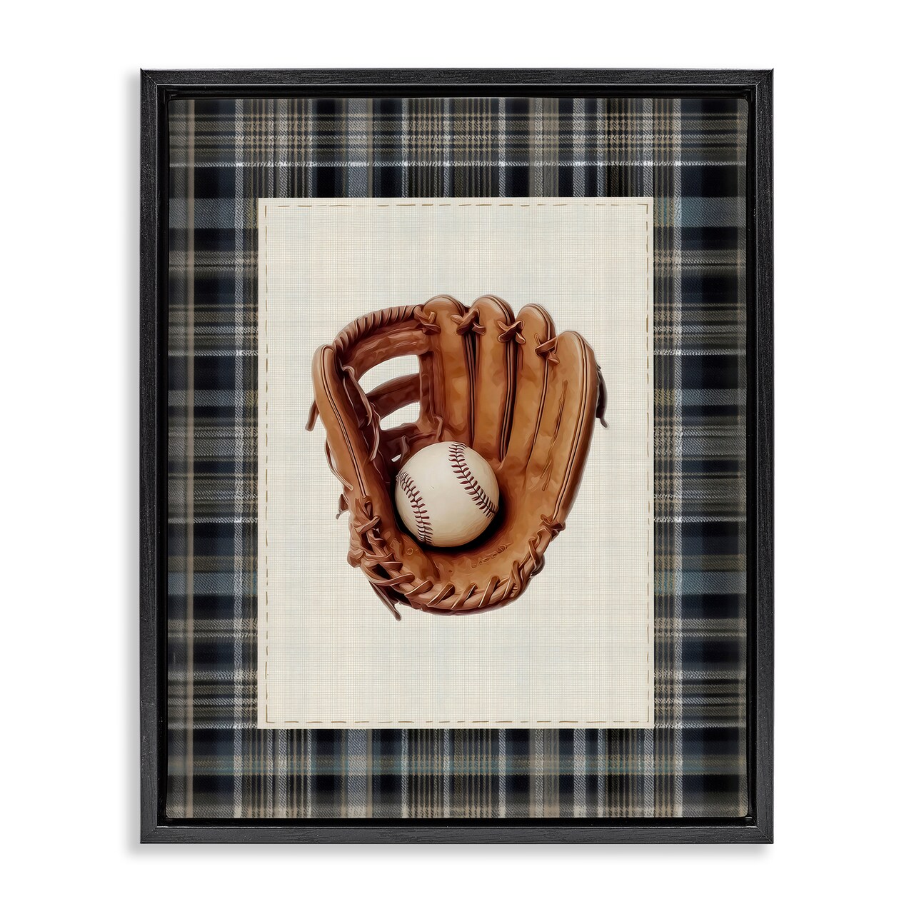 Stupell Industries Baseball Glove with Plaid Floating Frame, design by Arlington Prints
